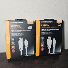 2 Monster USB to USB Mini Cable White Fast Charging 6 inches / .5 Ft picture