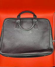 LAZARO Black Leather 16 in Laptop Briefcase Case Padded Solid Zipper Closure picture