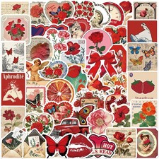 50Pcs Vintage Red Aesthetic Stickers, Cute Retro 1.18-3.5 inch, picture