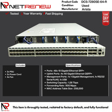 DCS-7280SE-64-R  Arista  Switch 48-Port 10G SFP+ 4-Port 40Gb QSFP picture