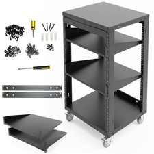 AxcessAbles 16U Open Frame Network & AV Rack with Caster Wheels, Two 2U Shelv... picture