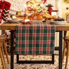 Christmas Table Runner, Winter Holiday Table Runners 72 Green Red Plaid 13x72