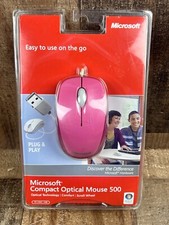 New Microsoft Compact Optical Mouse 500 v2.0 Model 1344 Pink Factory Sealed picture