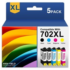 5pk 702XL T702XL Ink Cartridges for Epson 702 Workforce WF-3720 WF-3730 WF-3733 picture