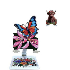 Adorable Highland Cow Flower Crown Metal Phone Stand & Butterfly Hanging... picture