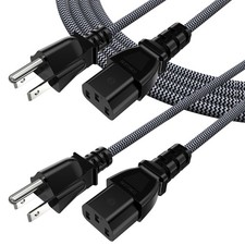 2 PCS 15FT Computer Power Cord 3 Prong Braided Cable NEMA 515P To IEC13 18AWG picture