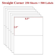 500 Half Sheet Shipping Labels 2 Per Sheet 8.5