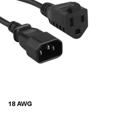 KNTK 1ft AC Power Cord NEMA 5-15R to IEC-60320 C14 18 AWG 10A 125V SVT Cable picture