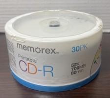 Memorex Printable CD-R 52X 700MB 80 Min 30 Pk New Old Stock SEALED 2009 picture
