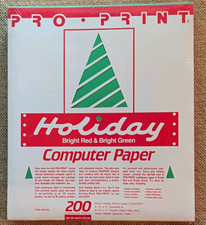 Vintage PRO•PRINT Holiday Red/Green Continuous Computer Paper 200 Sheets 8.5x11 picture