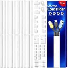 White Wall Cable Raceway 315in Plastic Cord Hider for 2-3 TV Wires picture