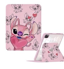 Disney Stitch Angel 12.9inch iPad Pro Case Pink 360° Rotating Stand Smart Cover picture