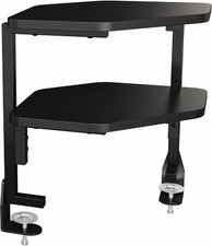 Black Corner Clamp-on 17 in 2-Tier Desk Shelf, STAND-SHELF2CR(Above or Below picture