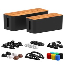 2 Pack Cable Management Box Set - Wooden Style Cord Organizer for Home & Office, picture