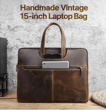 Retro Crazy Horse Leather Men's Laptop Bag picture