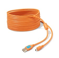 Latch and Lock 15 Foot (4.5M) USB 2.0 to Mini-B 5 Pin Gold Plated Orange Cable picture