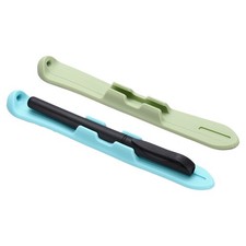 2 Pcs 6.9'' Silicone Pencil Holder with Strong Adhesive Grip Sleeve, Blue/Green picture