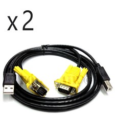 2 Pack - 5ft KVM Switch Cable - USB VGA Wire Cord 3-in-1 Keyboard Video Mouse PC picture