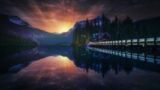 Landscape architecture building evening snowy peak water Custom Gaming Mat Desk picture