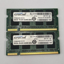 Lot of 2 x Crucial, 2gb 200 pin DDR2 SODIMM, 256Mx64 RAM picture