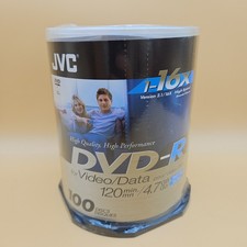 JVC DVD-R Discs 120 Min 4.7 GB 100 Discs Spool Brand New Sealed Version 2.1  picture
