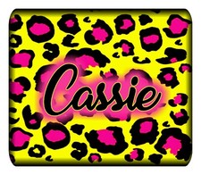 Personalized Mouse Pad Leopard Yellow Pink Neoprene Custom Monogrammed Mousepad picture
