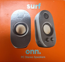 onn. Surf PC Speakers 2.0 Wired 3.5mm AUX Volume/Bass Control Black 6W picture