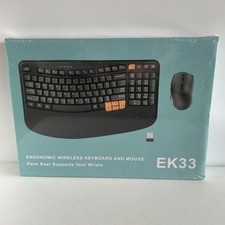 EK33 Wireless Ergonomic Keyboard Mouse Combo 2.4G Wave Keys Black picture