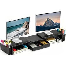 Dual Monitor Stand Riser with Drawer and 2 Pen Holders picture