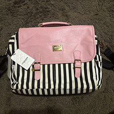 LoveVook Pink Black White Striped Laptop Shoulder Messenger Bag picture