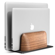 Vertical Laptop Stand, Dual Slot Wood Holder for Desk picture