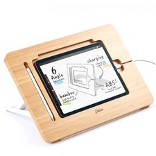 ELETIUO Adjustable Tablet Stand with Pencil&Charger Cable Slot,Bamboo Wooden ... picture