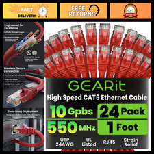High-Speed Cat6 Ethernet Patch Cables 1ft - 24-Pack, Red, Network Connectivity picture