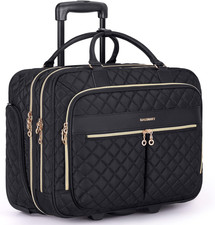 Rolling Laptop Bag Women Men Quilted 17.3 Inch Business Travel Briefcase on picture