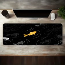 1 Large Electronic Sports Game Mouse Pad, Black Golden Koi Illustration Full o picture