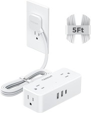 Tessan Flat Plug Extension Cord 5 Ft Surge Protector Power Strip 4 Ac Outlets 1 picture