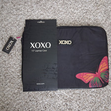 XOXO 15in Neoprene Padded Laptop Sleeve Case Zipper, Black/Pink Butterfly picture