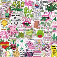 Vemfare Pink Weed Stickers for Adults - 100 Pcs Marijuana 420 2x2 inches, 100  picture