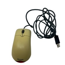 Microsoft Wheel Mouse Optical USB PS/2 Vintage Beige Yellowed Retro PC Tested picture
