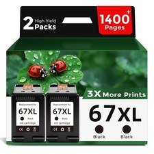 FLYFAR Black Ink Cartridges Replacement for HP 67 XL XL (2 Pack) picture
