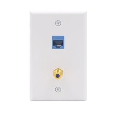 VCE Ethernet Coax Wall Plate 2 Port CAT6 Jack 3GHz Gold Plated Insert picture