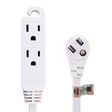 5 Pack of 12Ft 16/3 Grounded 3-Outlet Flat Angle Power Extension Cord White picture