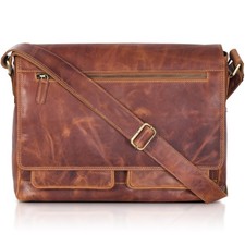 Maletin De Cuero Autentico Para Laptop Con Correa Ajustable Estilo Lujo picture