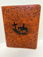 Western Cowboy Cowgirl Cross Hand Tooled Leather Ipad Cover Stand Magnet Closure picture