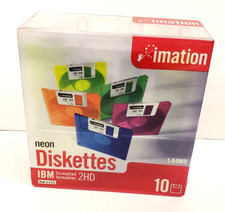 Imation Neon Diskettes Mac 3.5” Floppy Disc IBM Formatted 10 pack NEW Sealed picture