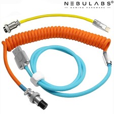 Custom Metal PC Coiled Aviator GX16 USB-C Mechanical Gaming Keyboard Cable 2Pc picture