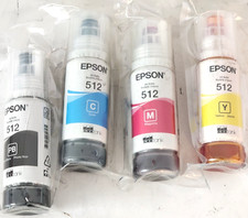 Epson 512 Black Cyan Magenta Yellow Ink Bottle ET-7700 New Sealed Bag Lot Of 4 picture