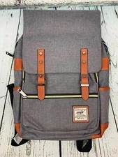 Unisex Oxford Retro Style Laptop Backpack College School Bag Student Grey Brown picture