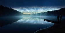 Landscape nature water night stars lake pier trees Custom Gaming Mat Desk picture
