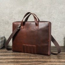 Vintage Genuine Leather Laptop Shoulder Briefcase Bag for MacBook Pro/ Air 15